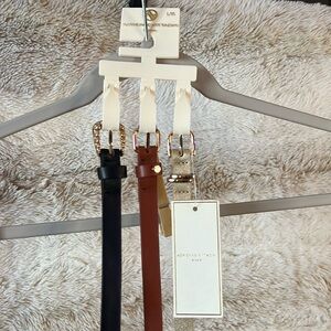 Adrienne Vittadini Set of Three Slim Belts - Black, Brown, and Cream L/XL